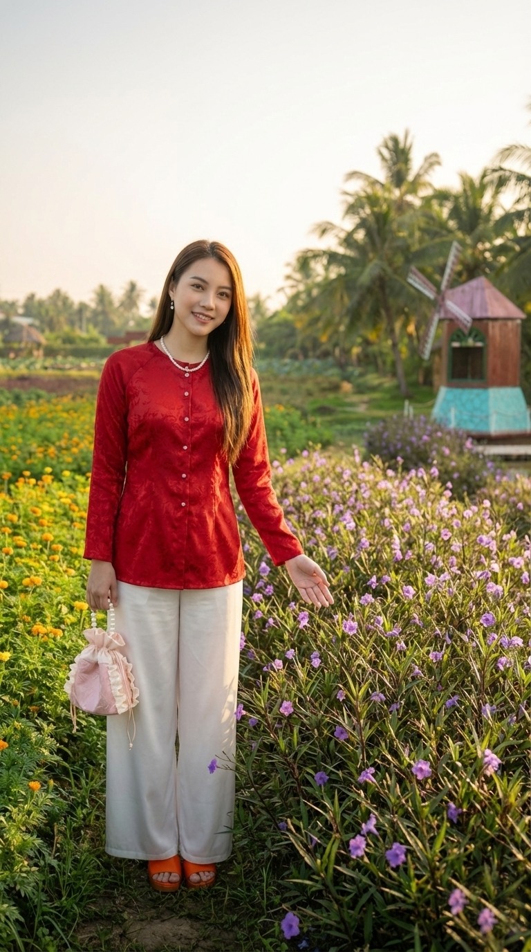 Mẫu áo bà ba đỏ chụp ảnh đẹp
