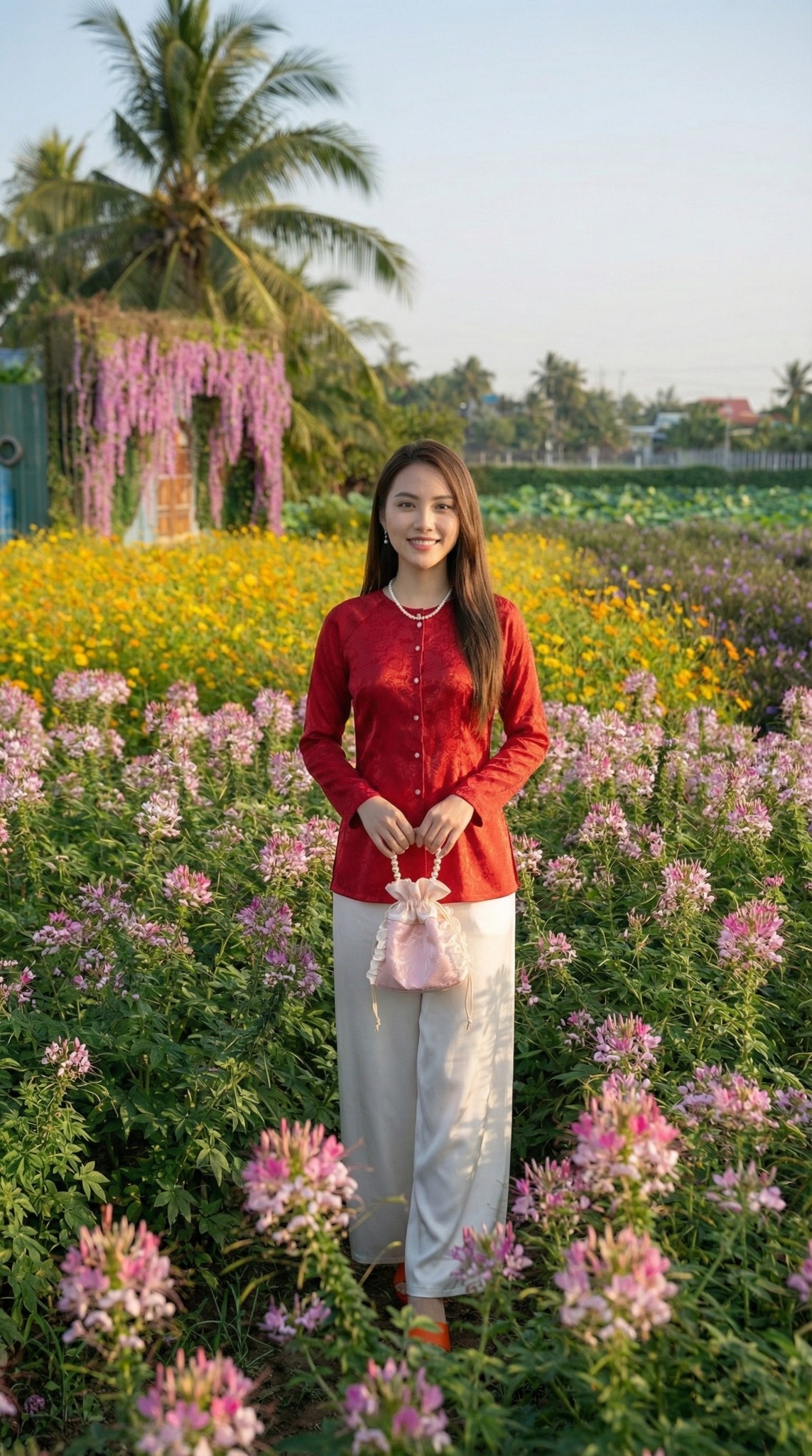 Vườn hoa túy điệp màu hồng tím