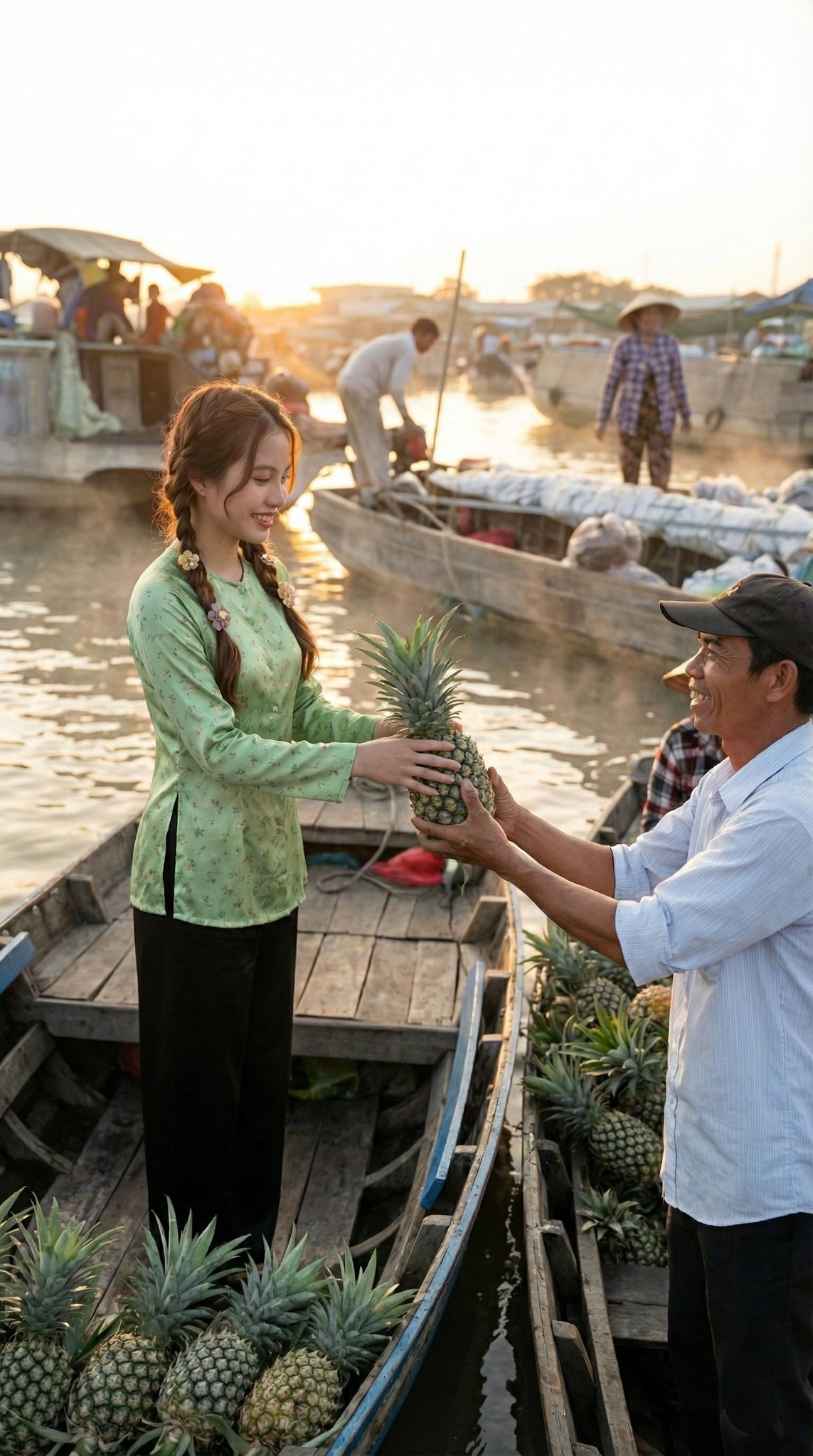 Mua khóm dứa đặc sản ngay tại ghe trên Chợ Nổi
