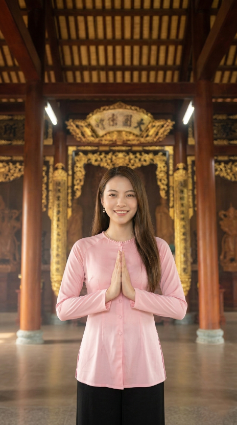Không gian chánh điện bằng gỗ uy nghi tại Phước Điền Tự