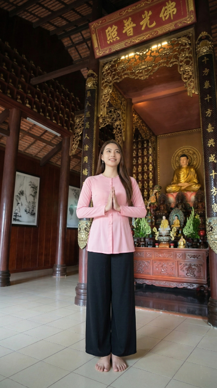 Tôn tượng Đức Phật vàng rực rỡ bên trong chánh điện