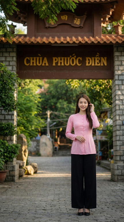 Cổng đá rêu phong khắc chữ Chùa Phước Điền