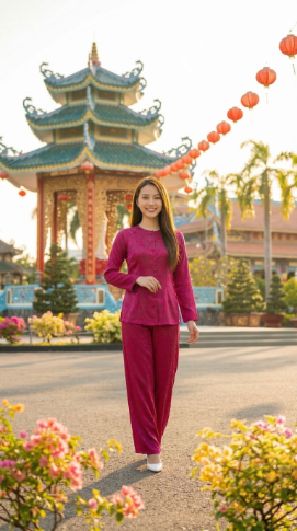 Hoa giấy nở rộ khuôn viên chùa