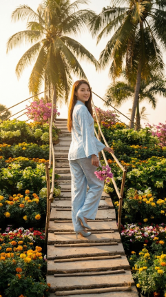 Cầu ván nhỏ giữa biển hoa