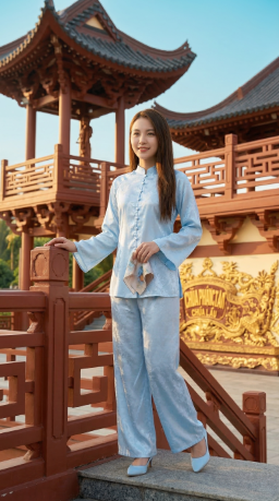 Check-in bên bờ tường rào gỗ đỏ tại Chùa Lầu