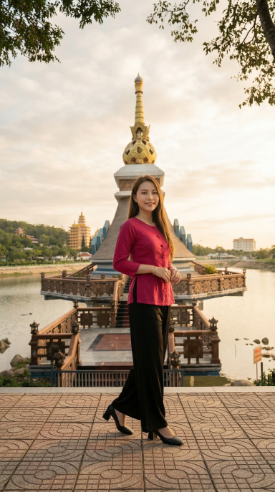 Hồ nước và công trình kiến trúc Phật giáo trên mặt nước