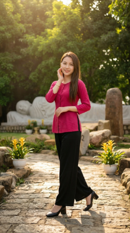 Con đường lát đá dẫn qua tượng Phật nằm uy nghi