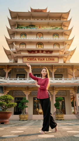 Du khách dạo bước thanh thoát trên sân gạch trước chính điện