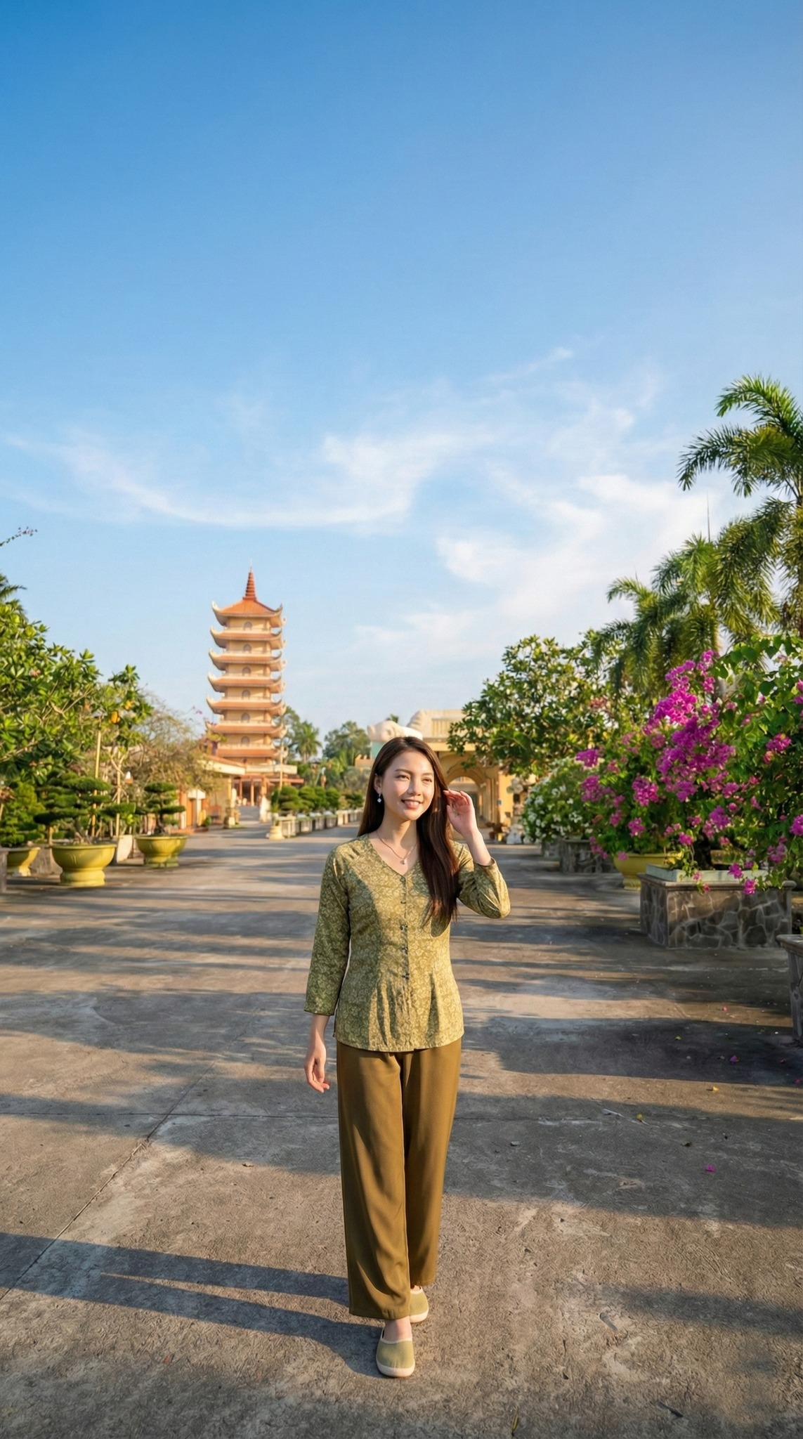 Toàn cảnh không gian thoáng đãng bên trong khuôn viên chùa