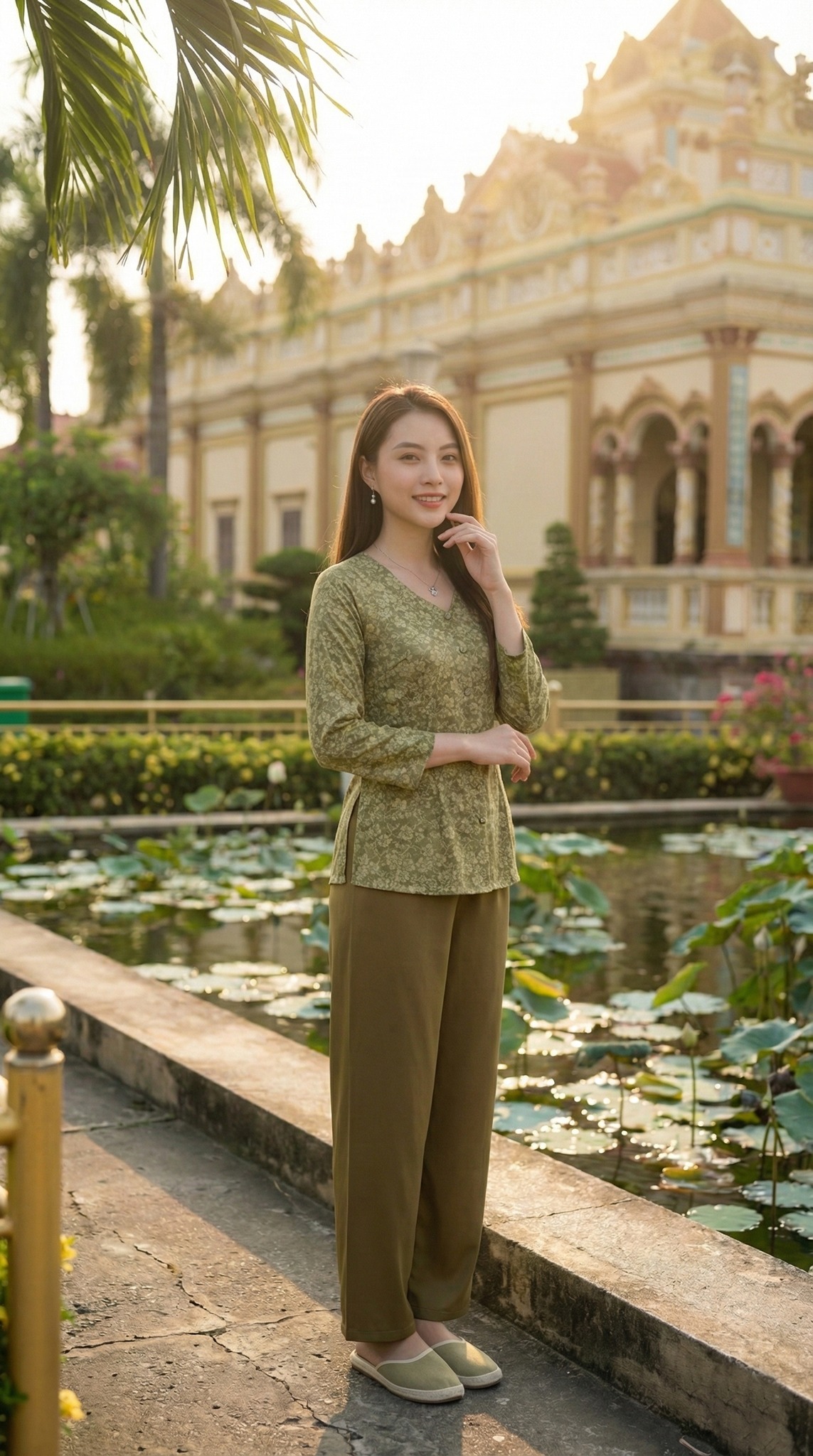 Tạo dáng thanh lịch trước kiến trúc cổ