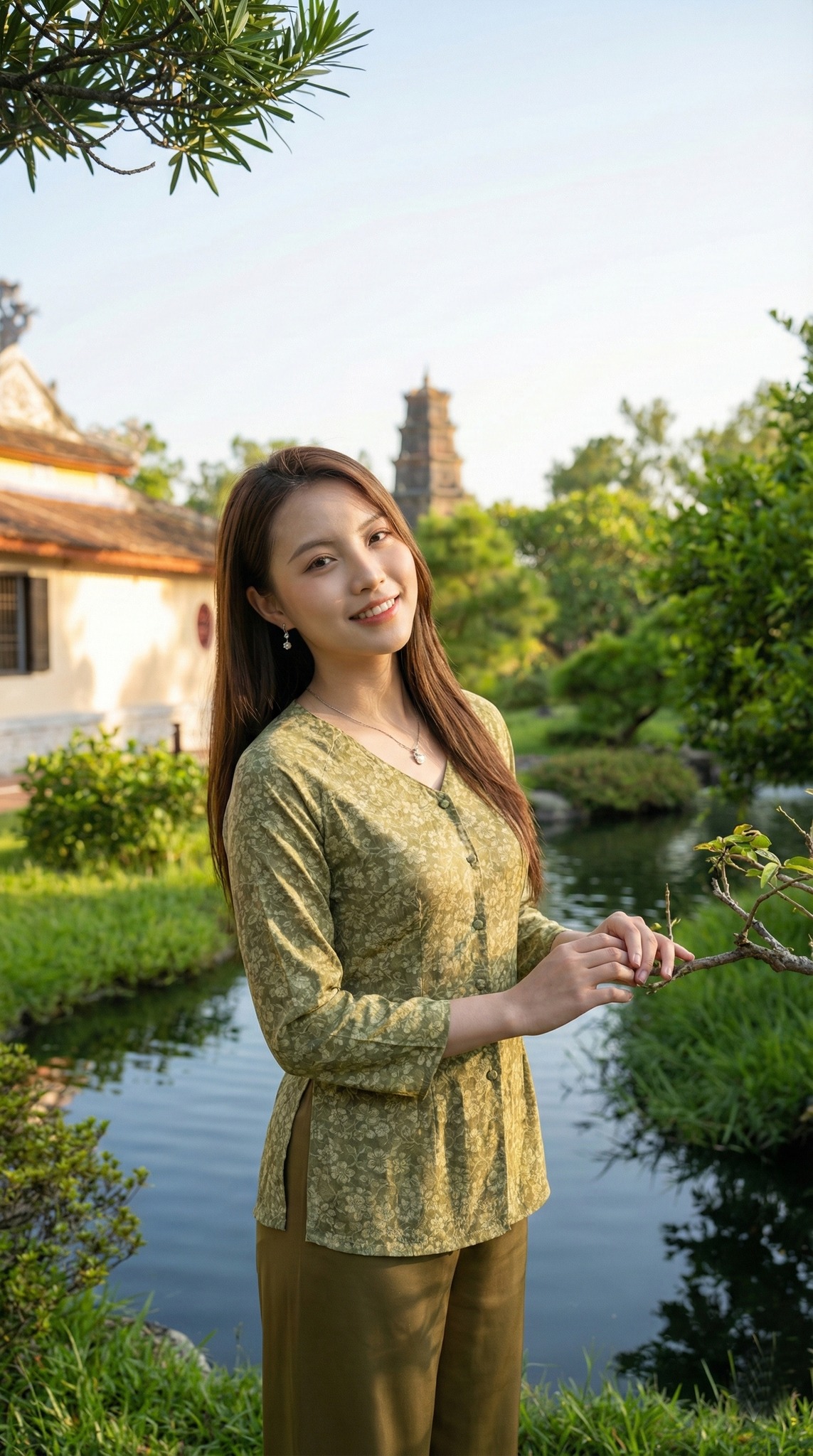 Chân dung đẹp tại khuôn viên cây xanh chùa Vĩnh Tràng