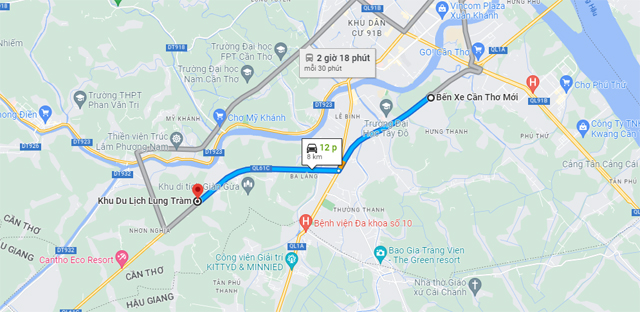 Đường đi kdl Lung Tràm Cần Thơ