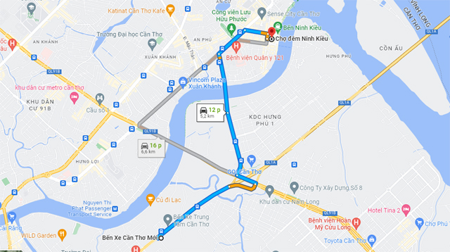Đường đi chợ đêm Cần Thơ