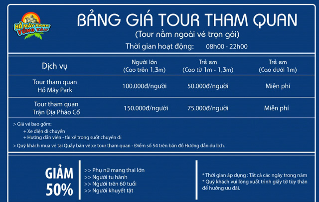 Bảng giá tour Hồ Mây