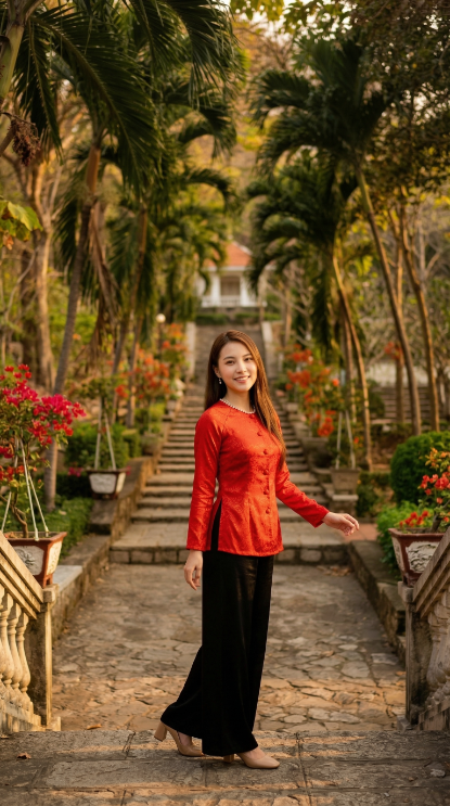 Lối lên chùa Tà Pạ hoa rực rỡ