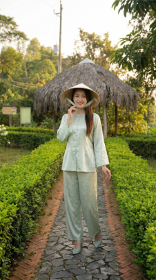 Con đường lát đá với hàng rào xanh tại Gáo Giồng