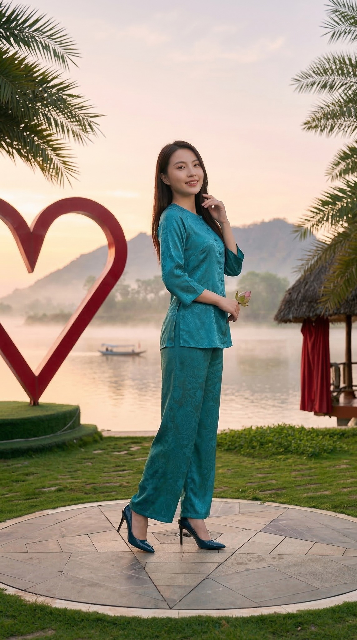 Tiểu cảnh trái tim ven hồ Ô Thum Tri Tôn An Giang