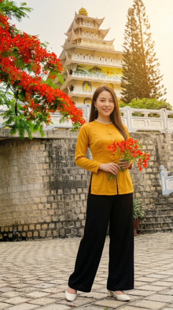 Tạo dáng với hoa phượng vĩ