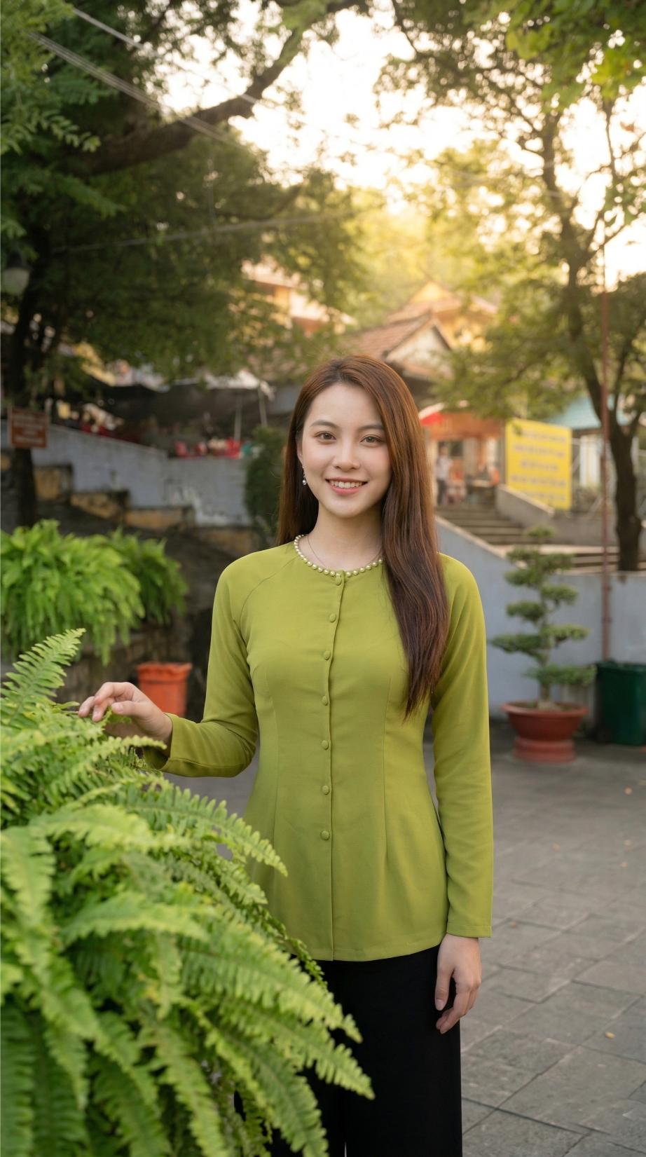 Thả dáng rạng rỡ sau khi thưởng thức ẩm thực quanh di tích