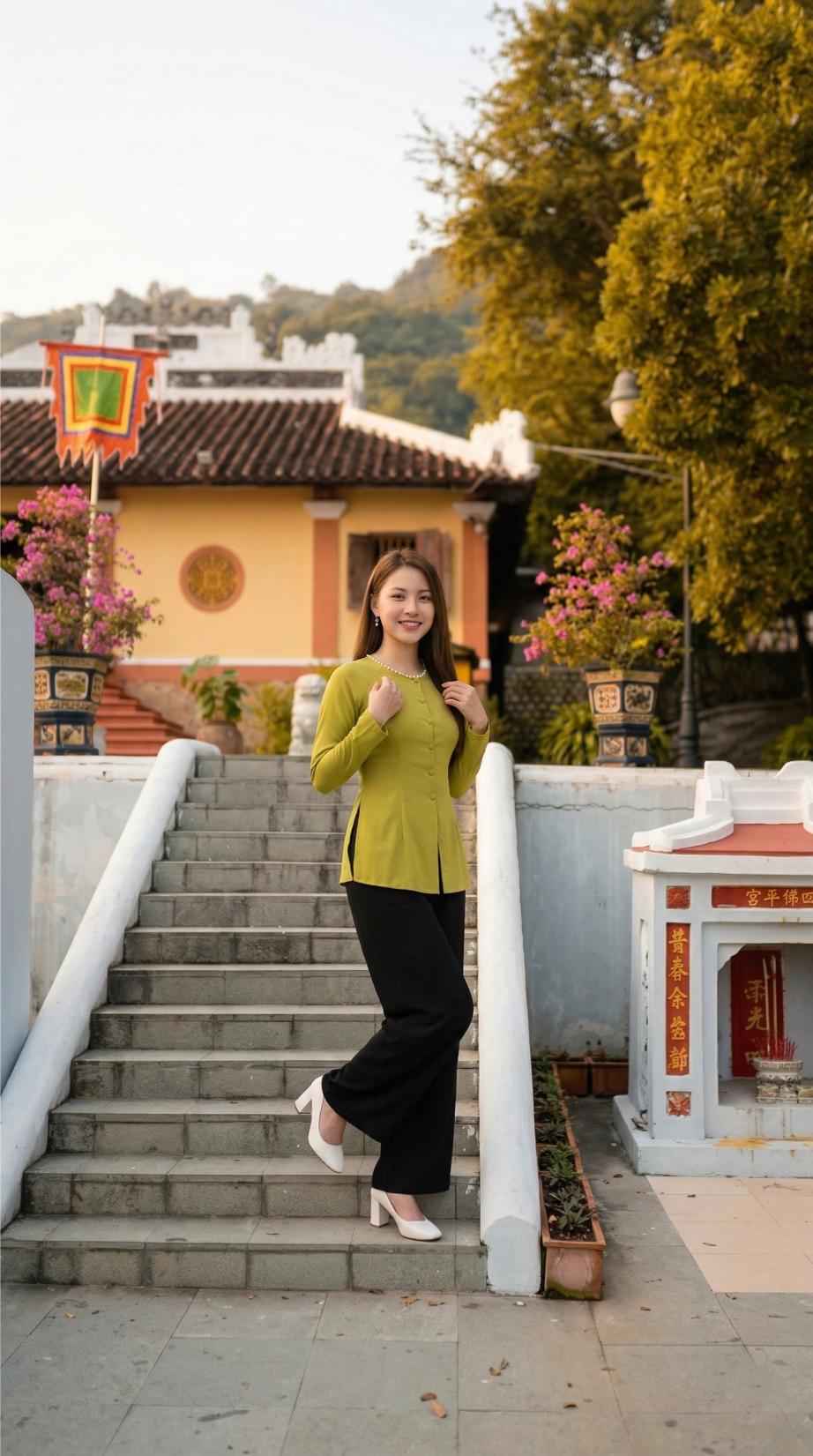 Dáng tinh nghịch trên bậc thềm lăng