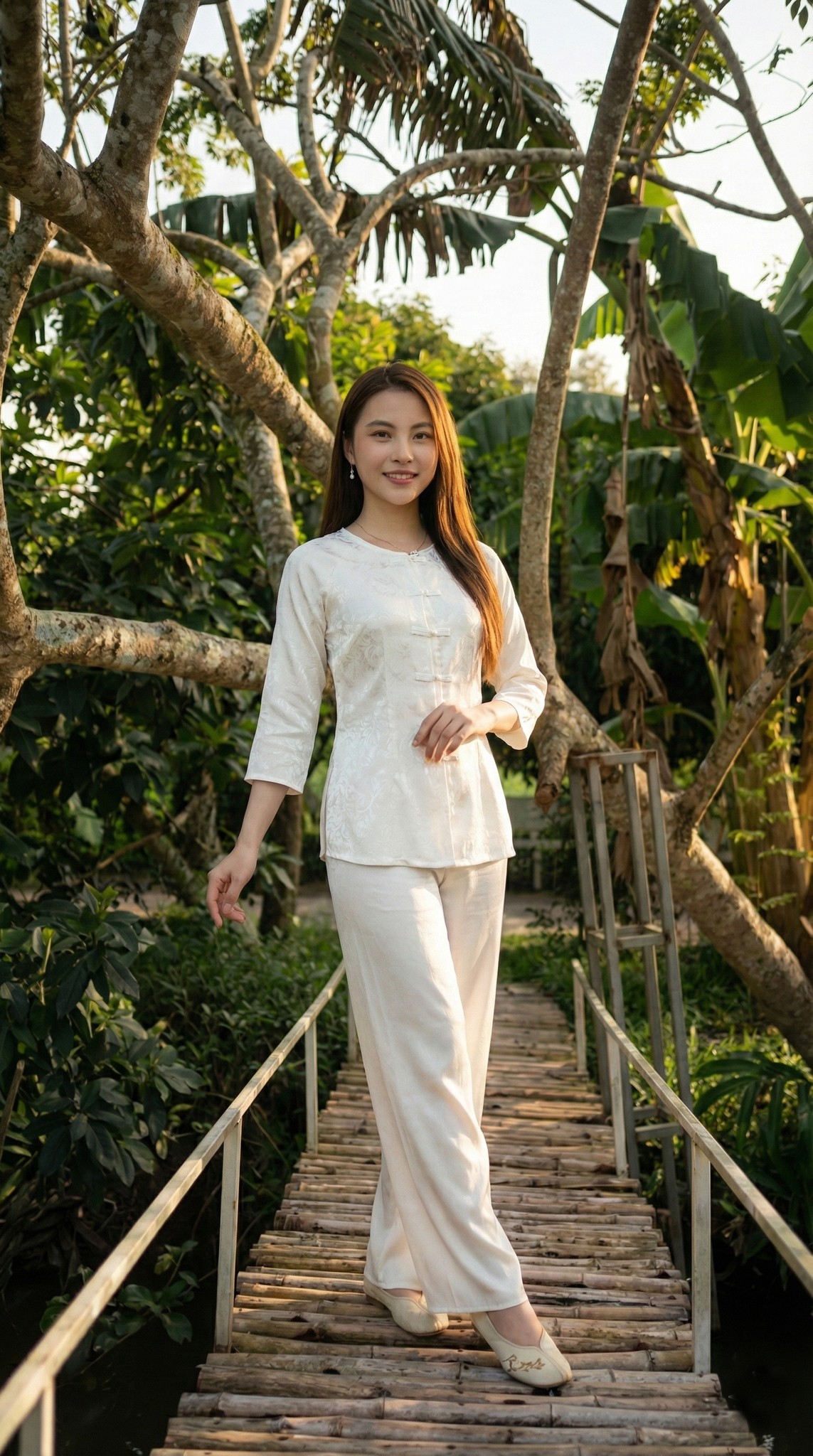 Check-in cầu tre tại khu du lịch Lung Cột Cầu