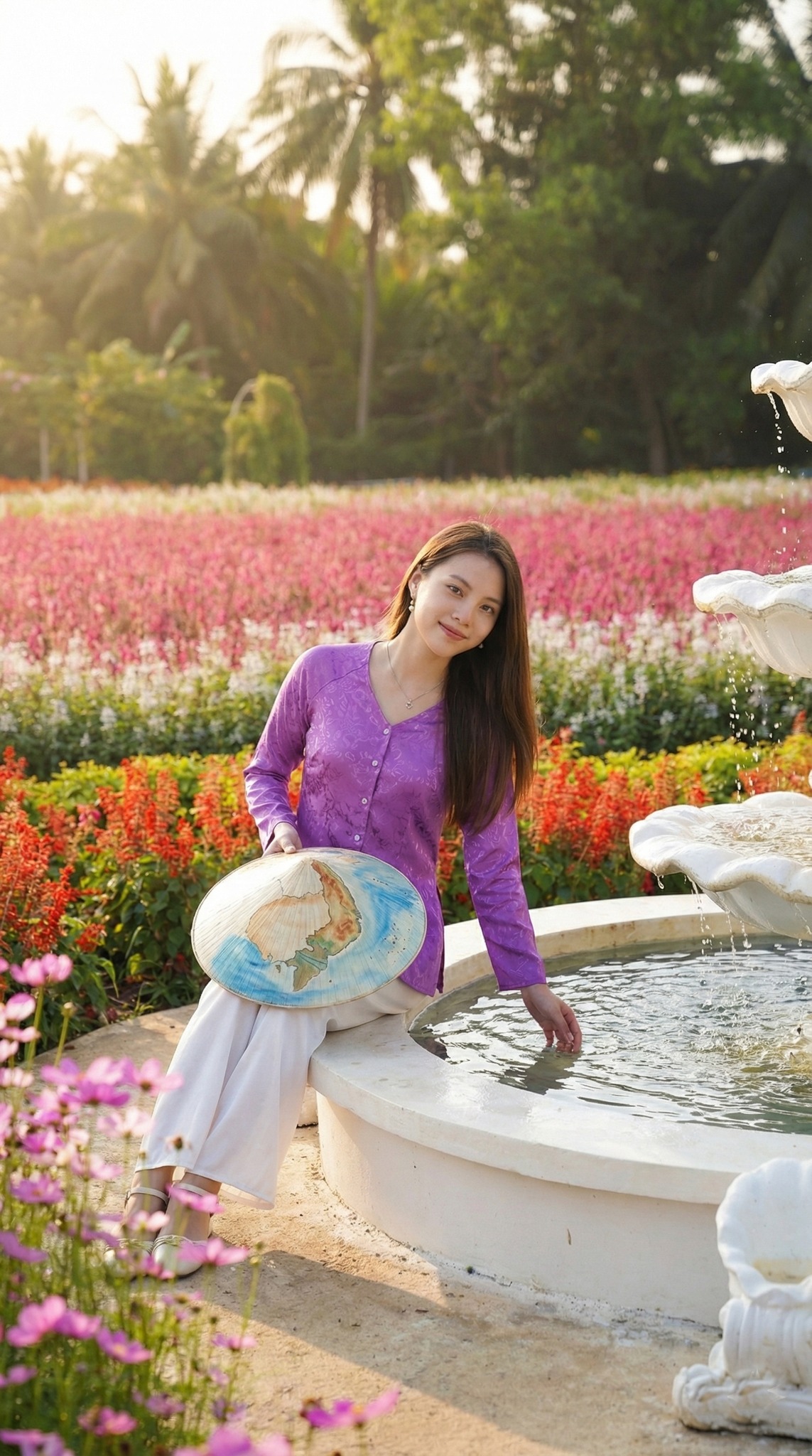 Tạo dáng bên đài phun nước phong cách châu Âu