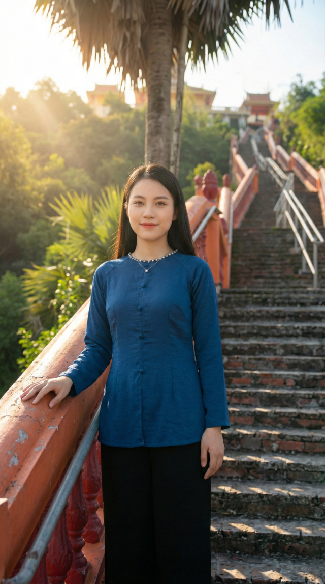 Chụp ngược sáng trên cầu thang gạch