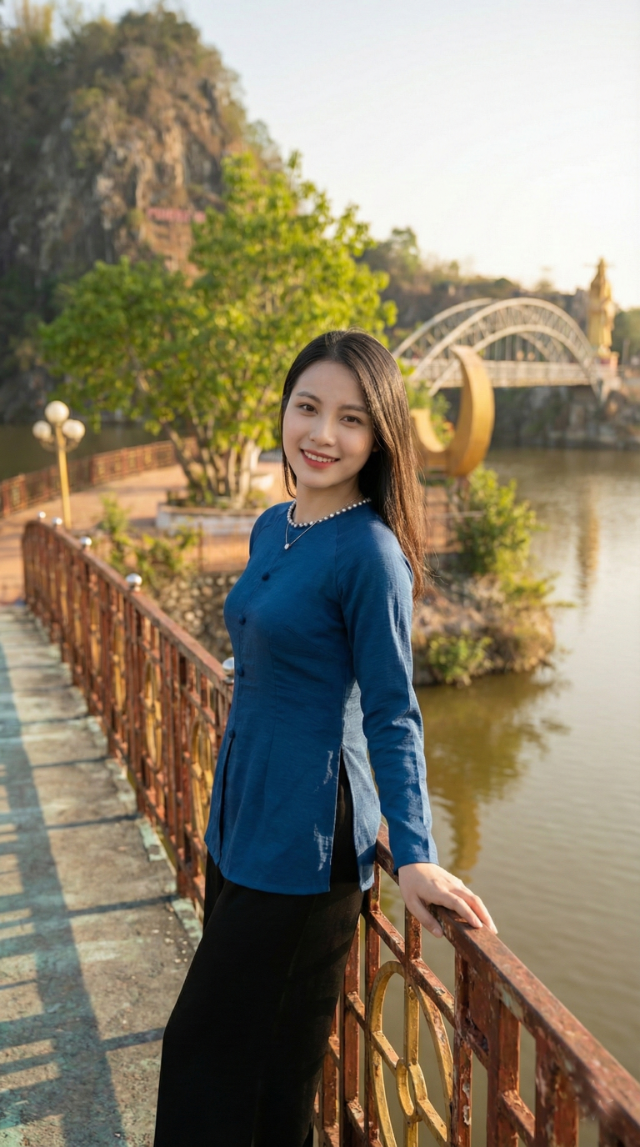 Lan can ven hồ tiểu cảnh mặt trăng