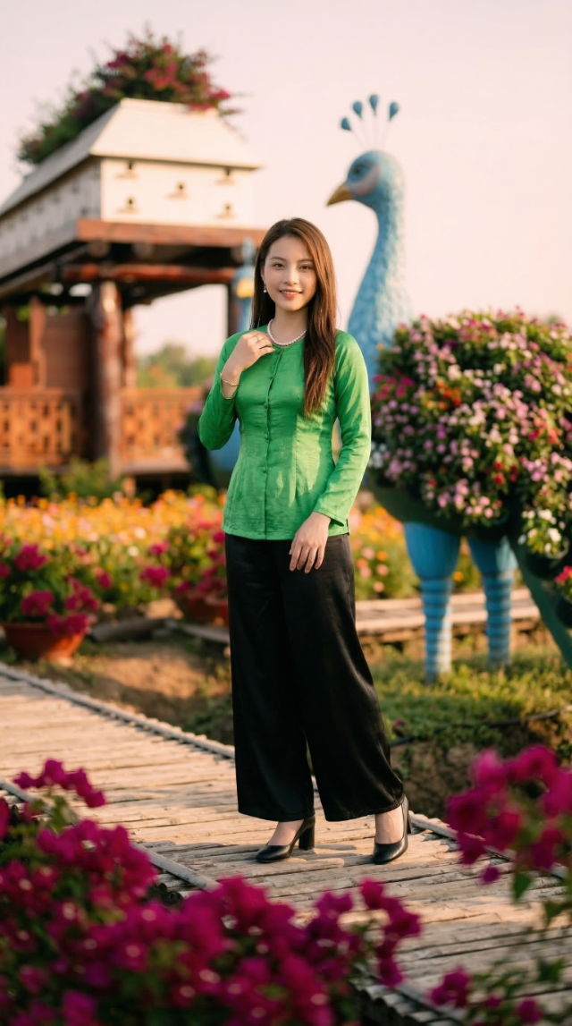 Mô hình chim công khổng lồ bằng hoa