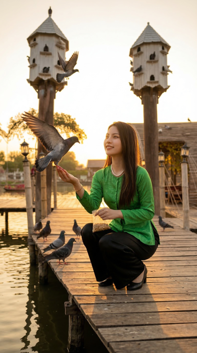 Trải nghiệm cho chim bồ câu ăn tại Rừng tràm Trà Sư