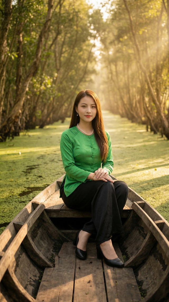 Đi xuồng ba lá giữa bèo cám xanh mướt Rừng tràm Trà Sư