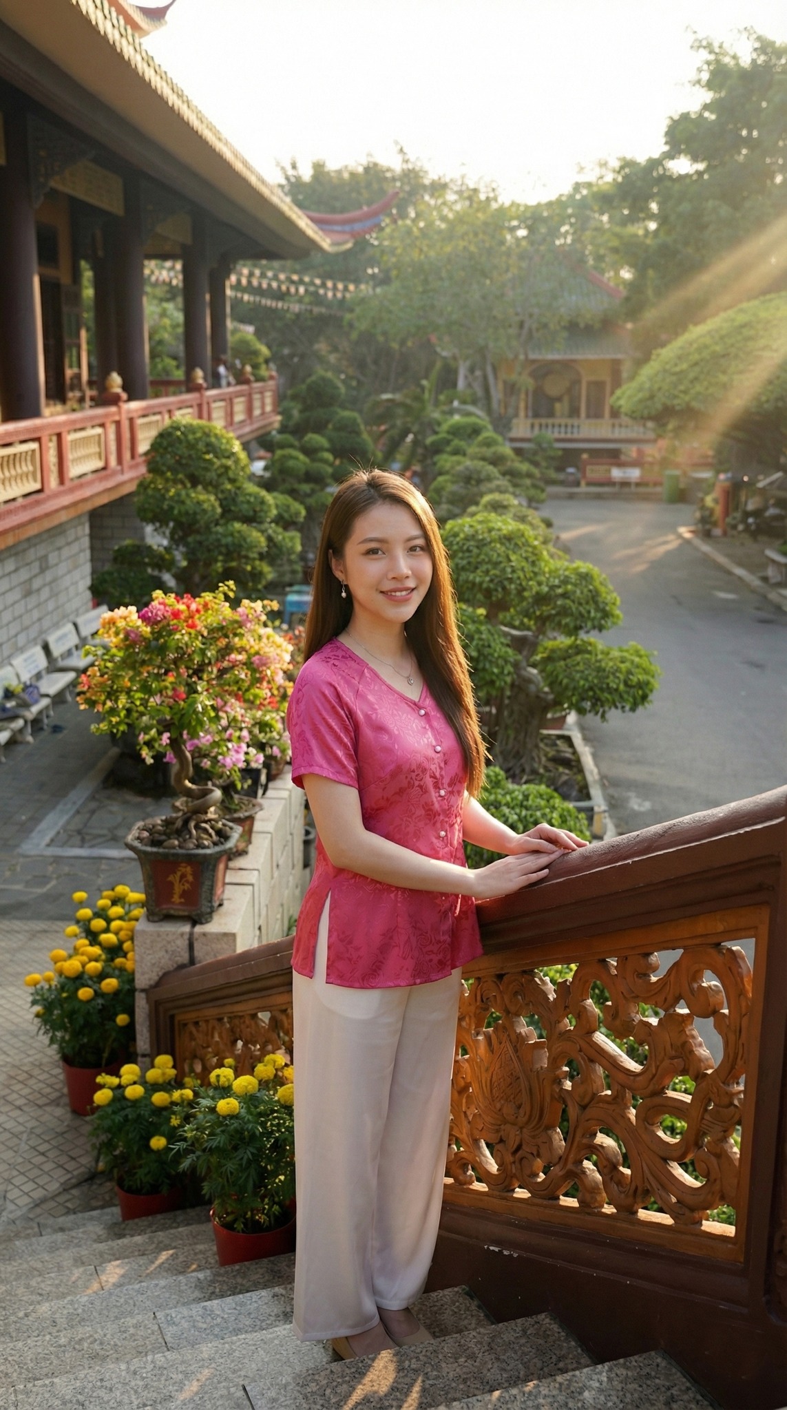 Chân dung bên cầu thang gỗ