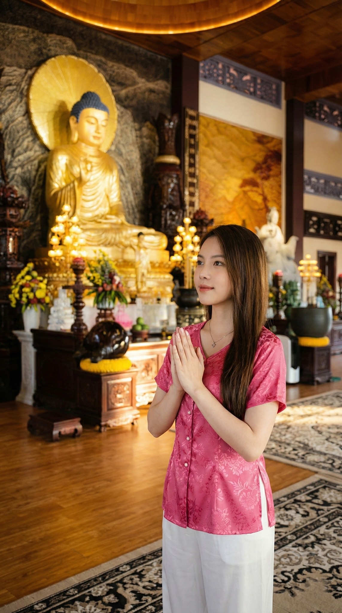 Lễ Phật bên trong Chánh Điện trang nghiêm