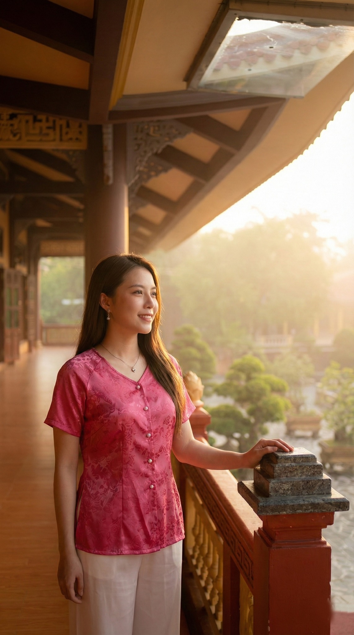 Góc nghiêng thần thánh bên lan can gỗ