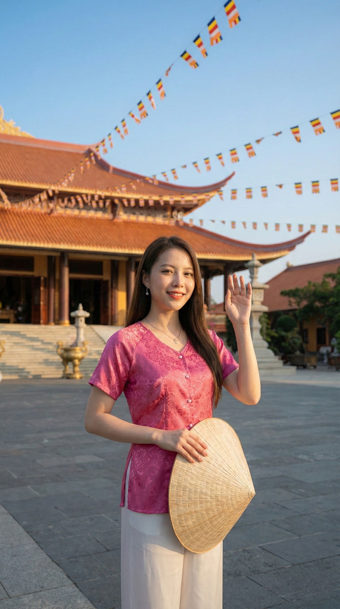 Vẫy tay chào với nón lá