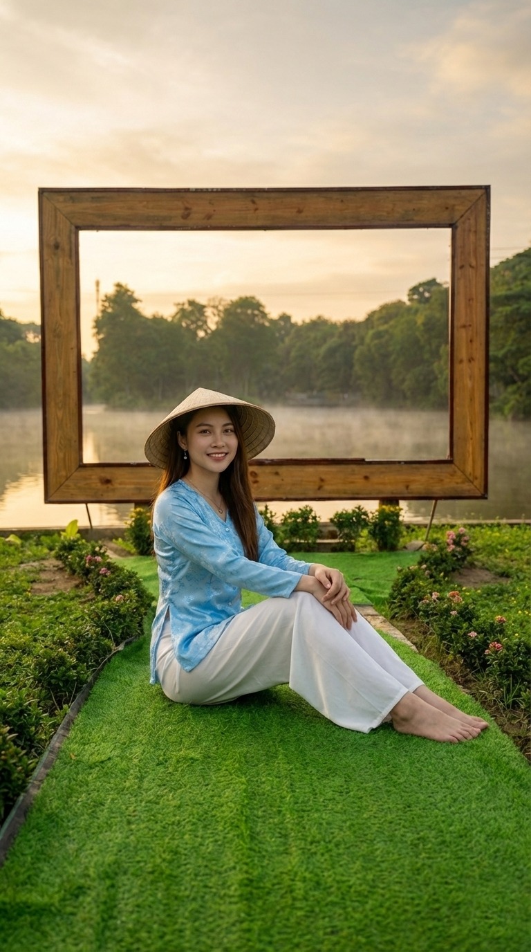 Khung tranh view hồ nước