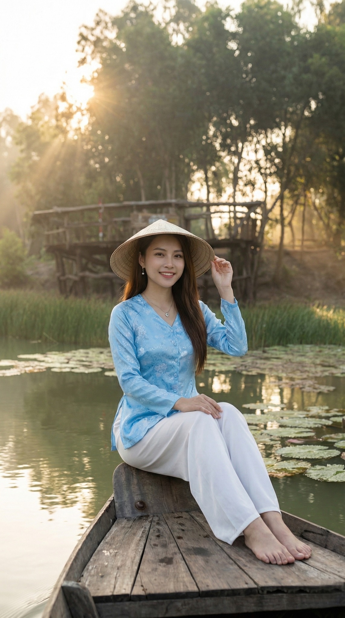 Ngồi thuyền ba lá trên sông