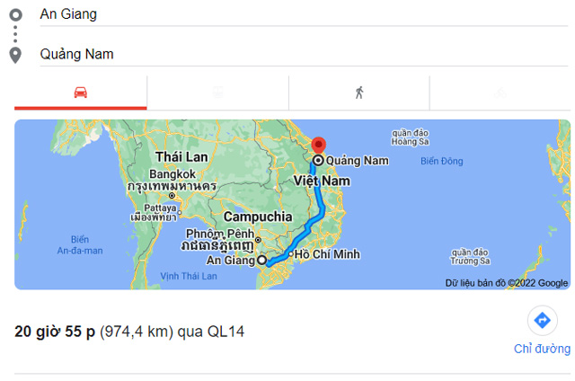 Từ An Giang đi Tam Kỳ Quảng Nam bao nhiêu km