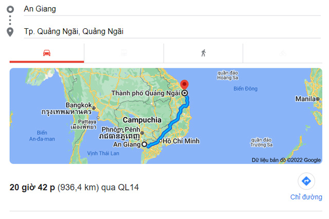Từ An Giang đi Quảng Ngãi bao nhiêu km