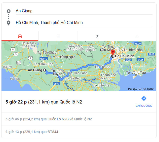 Từ An Giang đi Sài Gòn TPHCM bao nhiêu km