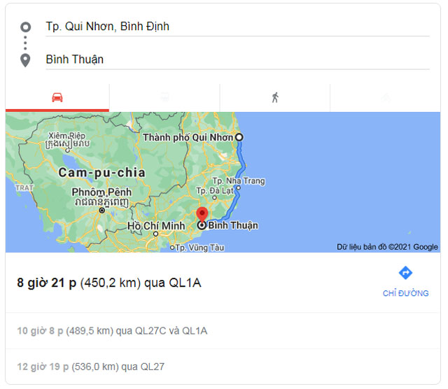 Từ Quy Nhơn Bình Định đi Phan Thiết Bình Thuận bao nhiêu km