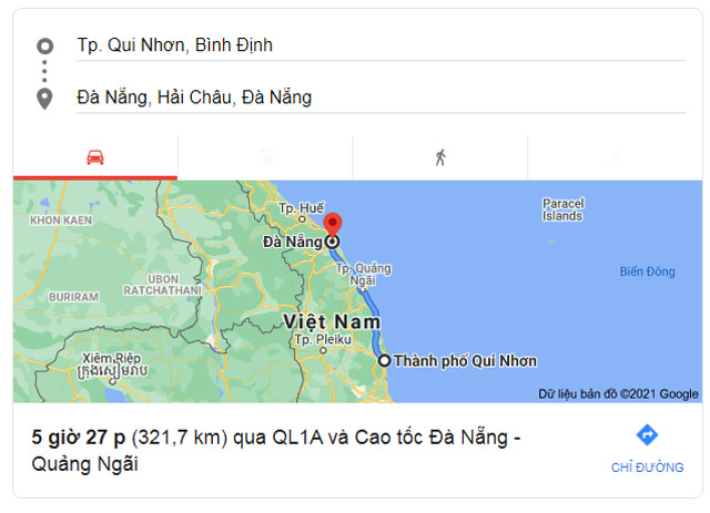 Từ Quy Nhơn Bình Định đi Đà Nẵng bao nhiêu km