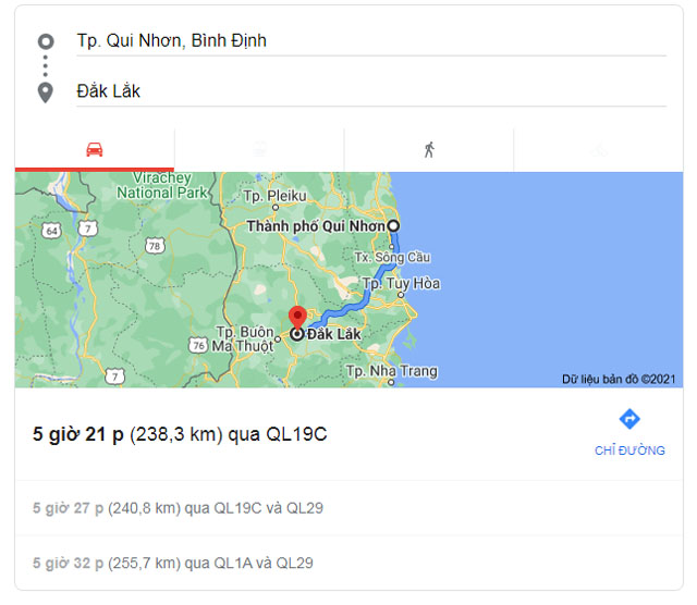 Từ Bình Định đi Buôn Ma Thuột Đắk Lắk bao nhiêu km