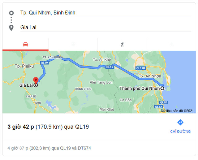 Từ Quy Nhơn Bình Định đi Pleiku, An Khê Gia Lai bao nhiêu km