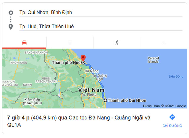 Từ Quy Nhơn Bình Định đi Thừa Thiên Huế bao nhiêu km