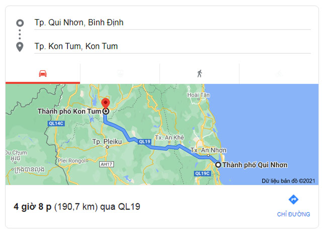 Từ Quy Nhơn Bình Định đi Kon Tum bao nhiêu km