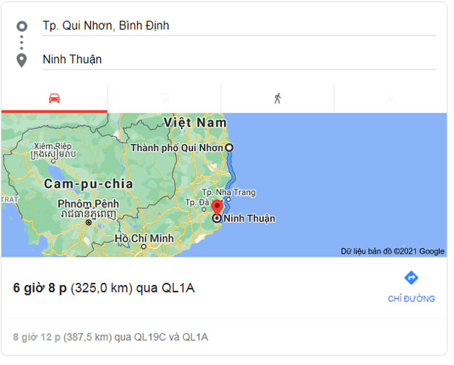Từ Quy Nhơn Bình Định đi Phan Rang Tháp Chàm Ninh Thuận bao nhiêu km