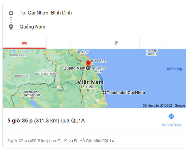 Từ Quy Nhơn Bình Định đi Quảng Nam bao nhiêu km