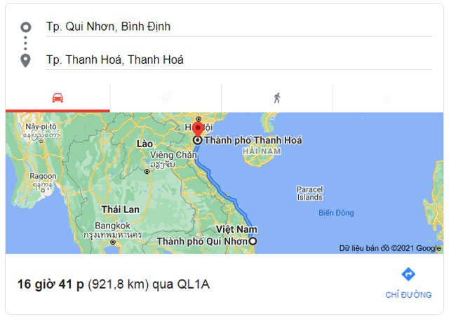 Từ Quy Nhơn Bình Định đi Thanh Hóa bao nhiêu km