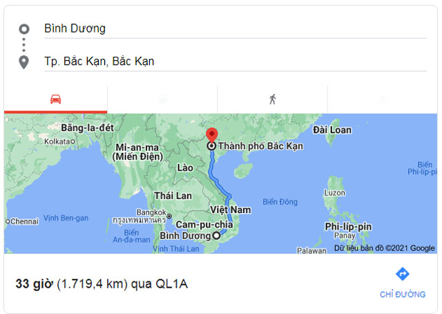 Từ Bình Dương đi Bắc Kạn bao nhiêu km